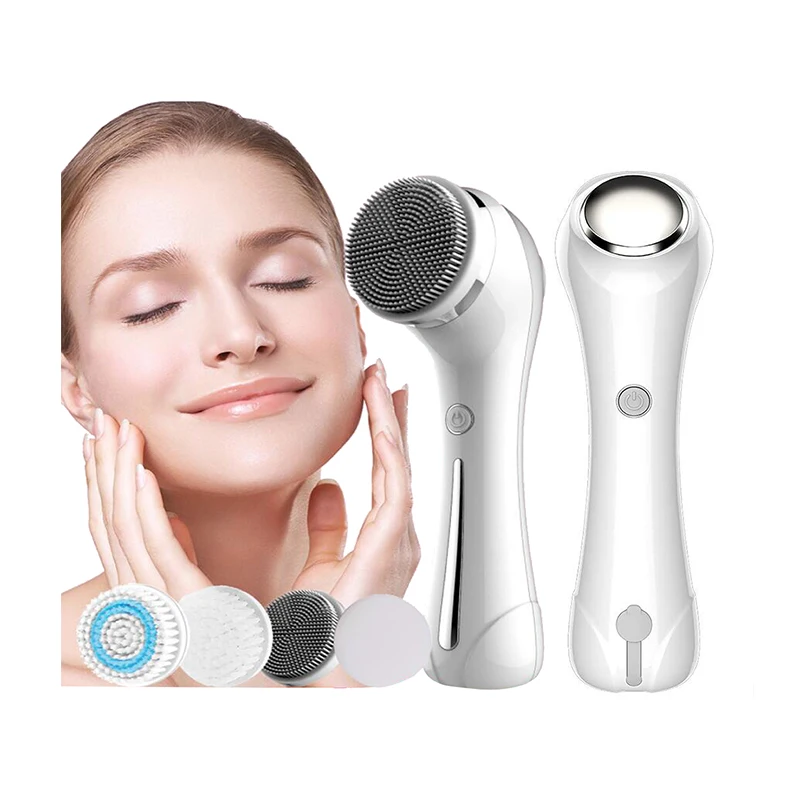 

Hp198 Vibration massage iontophoresis facial beauty instrument electric silicone facial cleansing brush cleansing facial brush, Green, pink,white