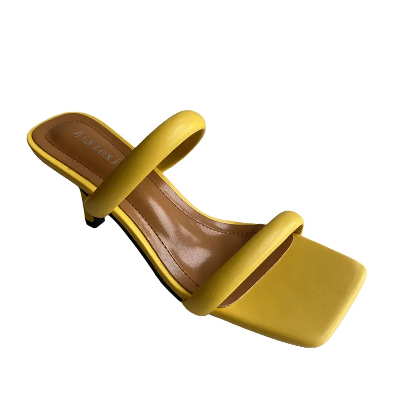 

2021 Summer New Ladies Fashion Candy Color Square Head Strap Stiletto Ladies High Heel Sandals