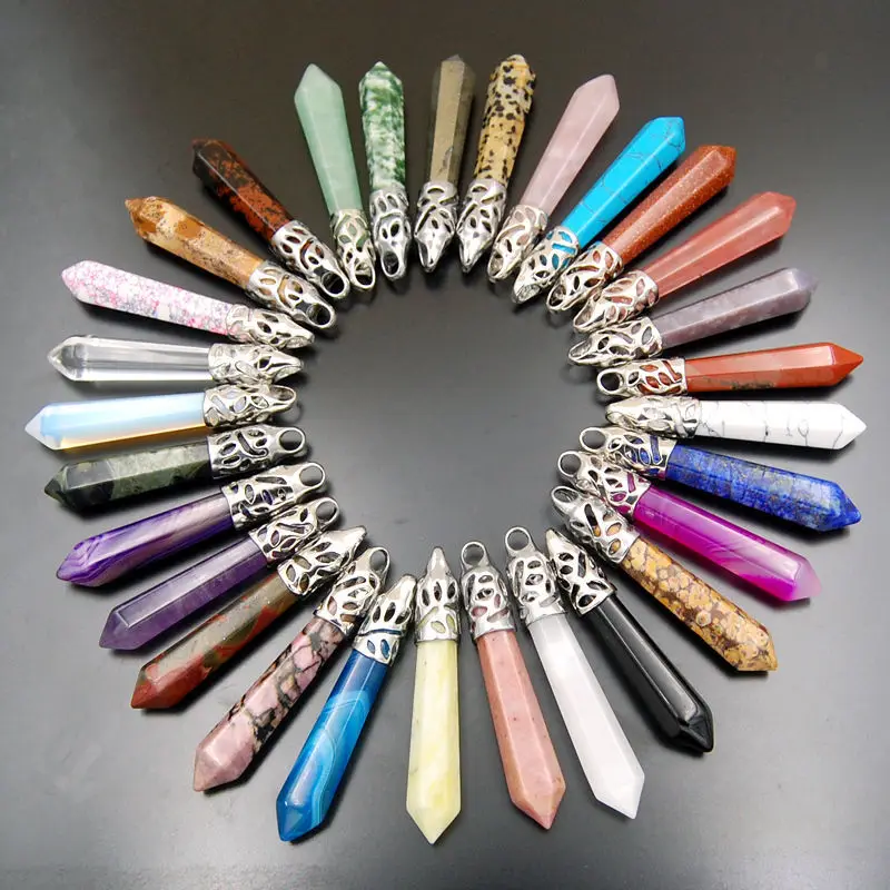 

Natural Stone Crystal Hexagonal Bullet Shape Quartz Necklace Pendant For Diy Jewelry Making, As pic