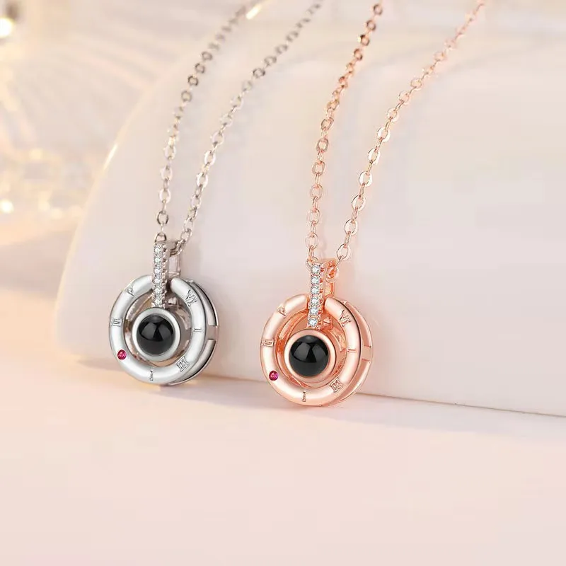 

Drop shipping Wholesale Rose Gold Silver 100 languages I love you Projection Pendant Necklace Romantic Love love Memory Wedding