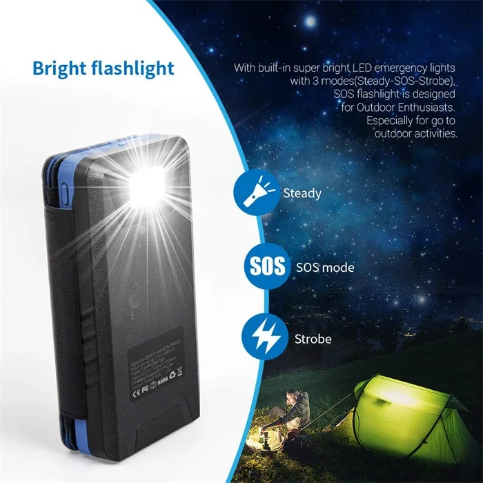 

Built-in 20000mAh Battery Wireless Charging Foldable Solar Panel Power Bank