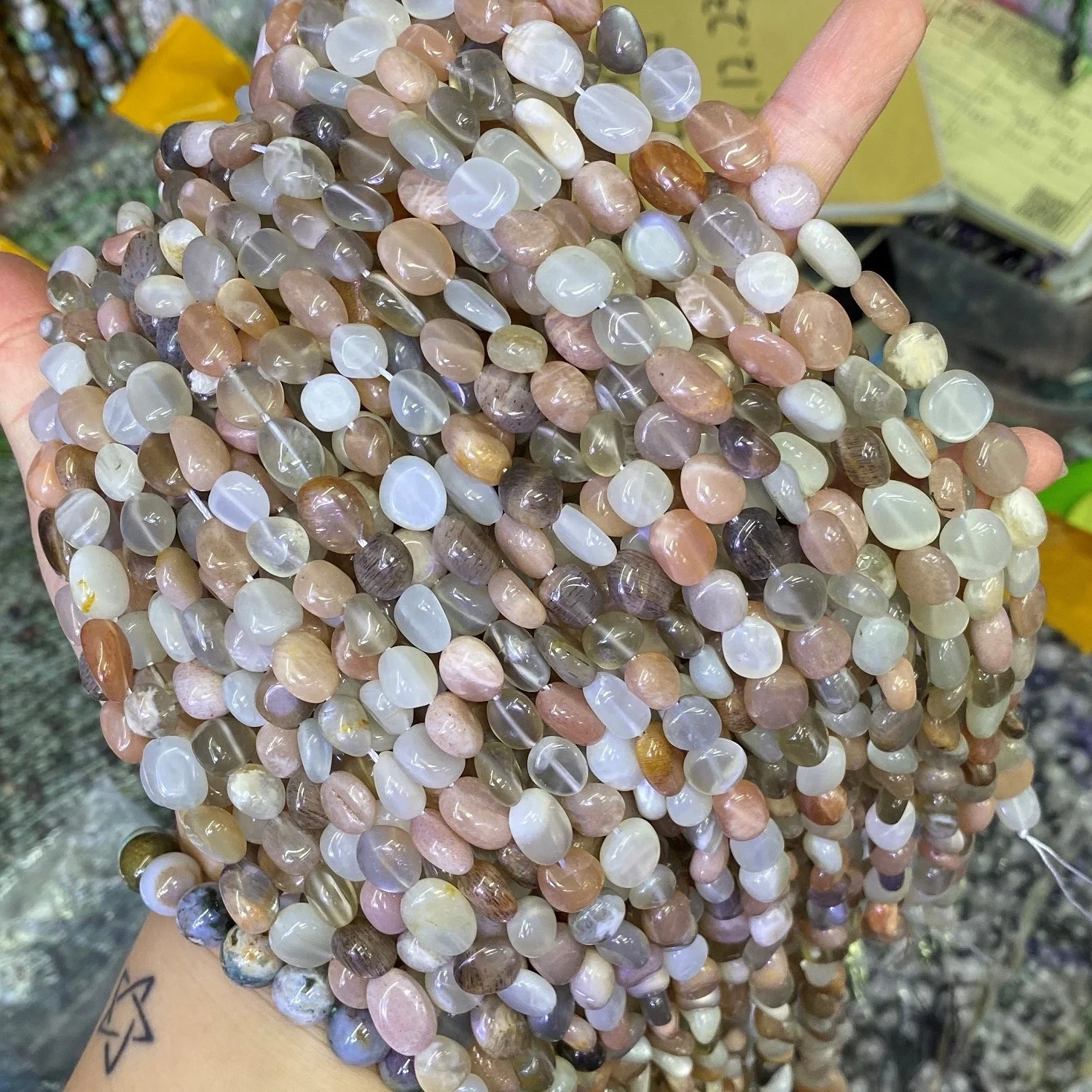 

Natural 8-10mm Rainbow Moonstone Irregular Shape Beads Gravel Pebble Gemstone Beads Healing for Jewelry Making 15" Strand, 100% natural color