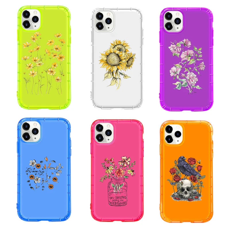 

Customized Printing Neon Yellow TPU Shockproof Phone Cases , Fluorescent Clear Soft Mobile Cover for iPhone 11 12 Pro Max