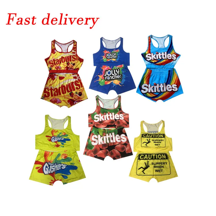 

whole 2 two piece set biker fruit gushers women snack shorts