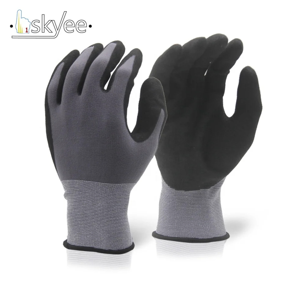 Skyee Dotted Sandy Nitrile Coated Nylon Oil Resistant Safety Gloves ...