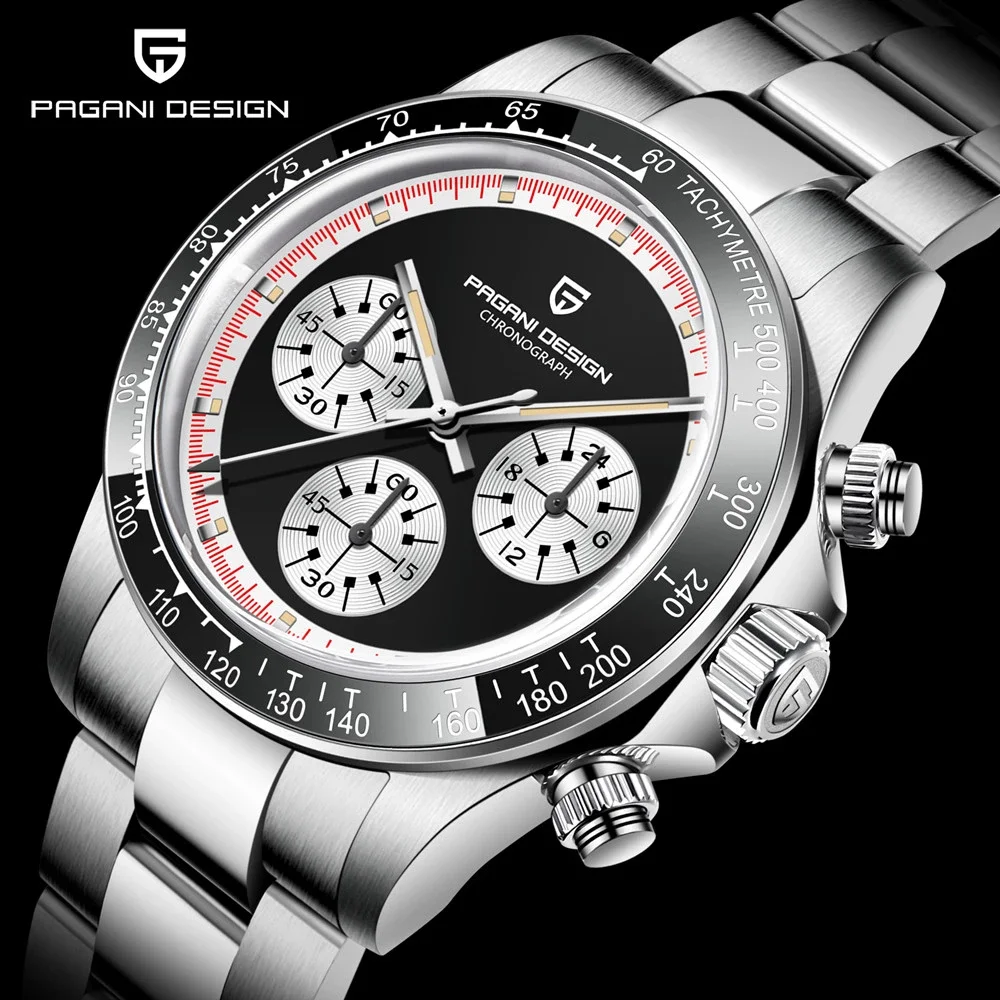 

Luxury Men Quartz Chronograph Wristwatches PAGANI DESIGN 1676 Brand Japan VK63 Movement Stainless Steel 100M Waterproof Clock, Shown