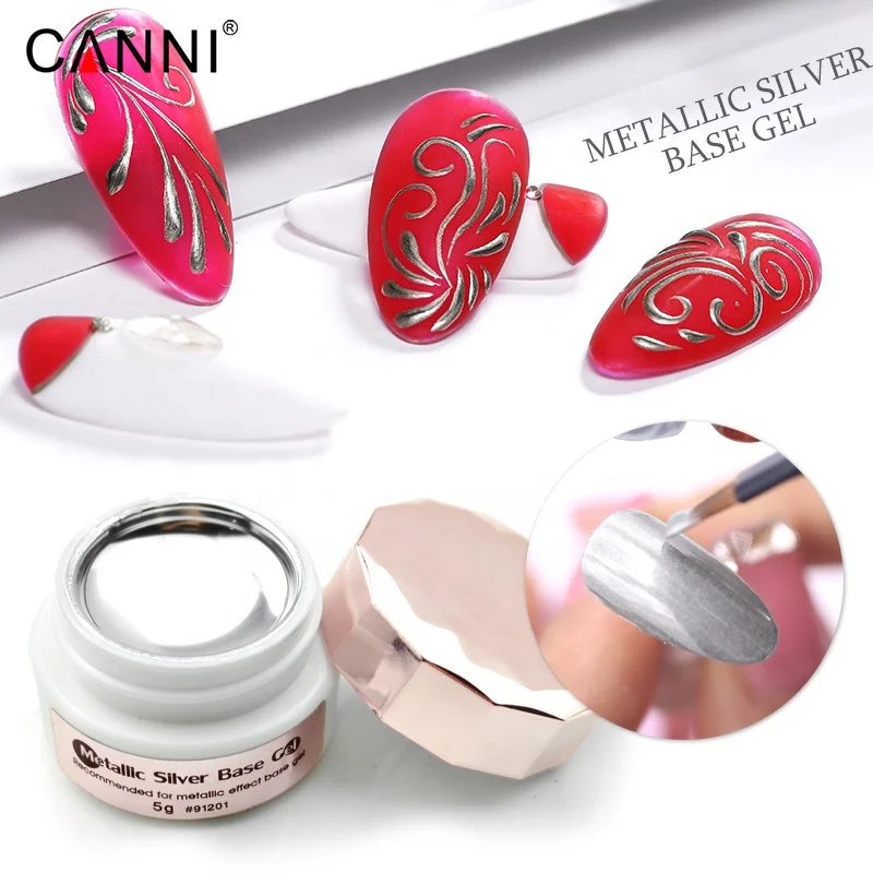 

OEM/ODM CANNI 5ml Metallic Silver Base Coat Platinum Super Shinny Nail Polish Semi-Permanent UV LED Gel Varnish