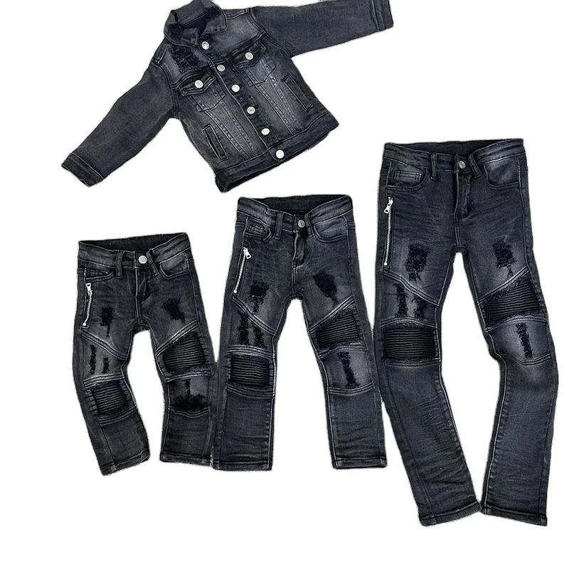 

Children's trendy jeans with holes casual denim pants set for boy, Customers' requested