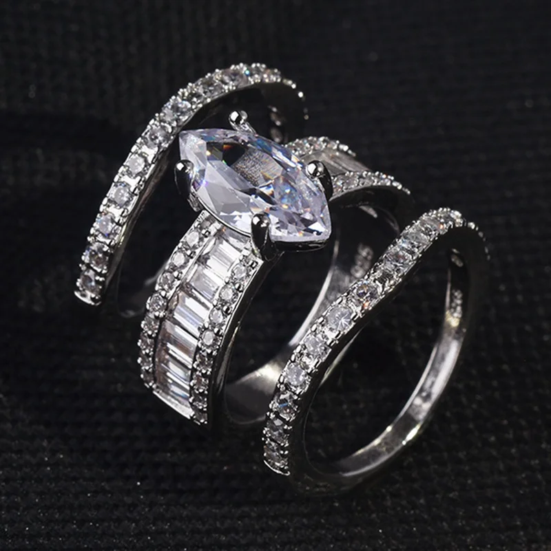 

Exquisite Women's Zircon Ring Three-piece Ring Ladies Engagement Ring Jewelry Gift rings for Women