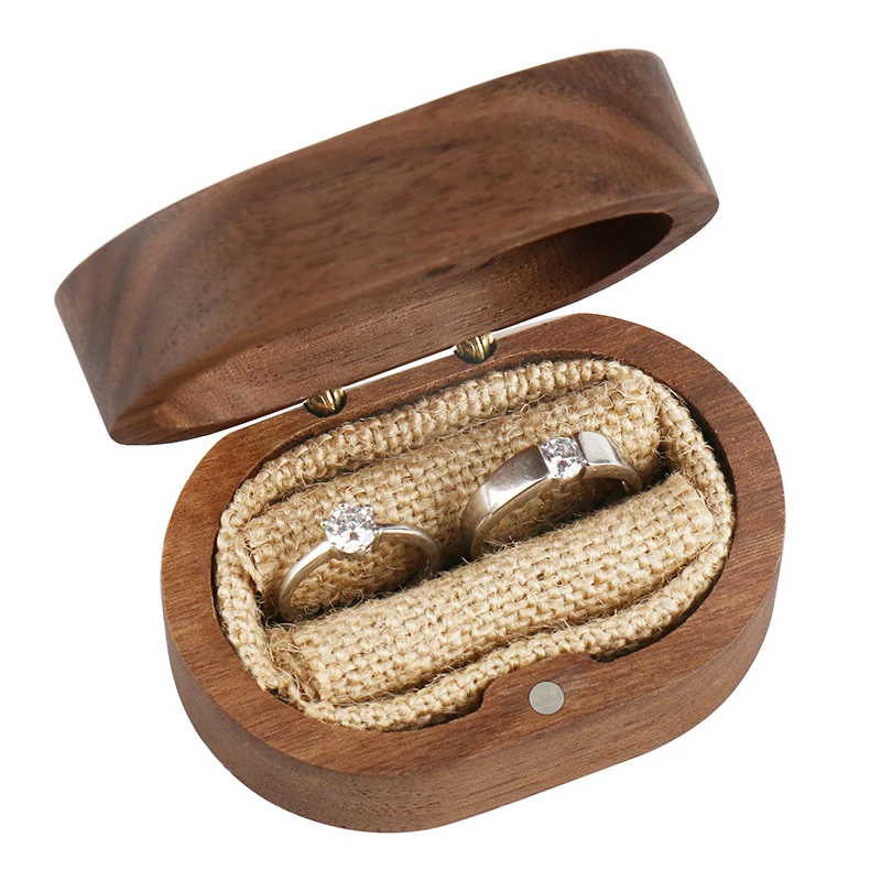 

Custom Rustic Portable Walnut Wood Wedding Ring Box Jewelry Box Solid Wooden Small Handmade Ring Holder, Natural