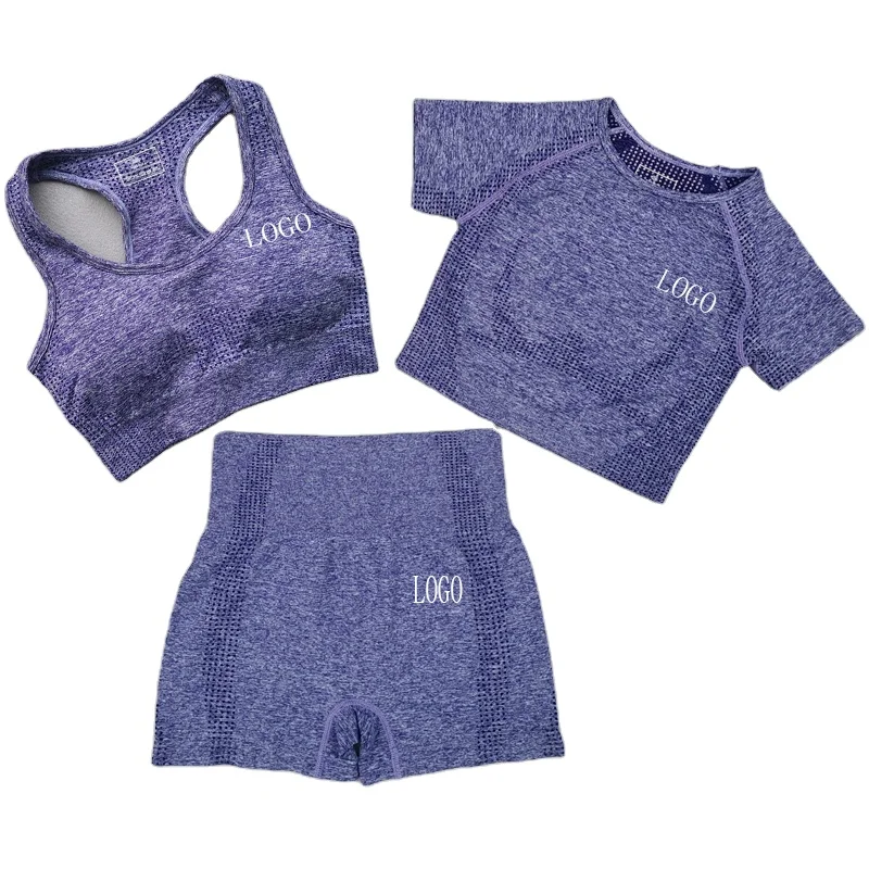 

Wholesale summer yoga set shorts seamless fitness bra women short sleeves yoga shorts sets, Customized colors