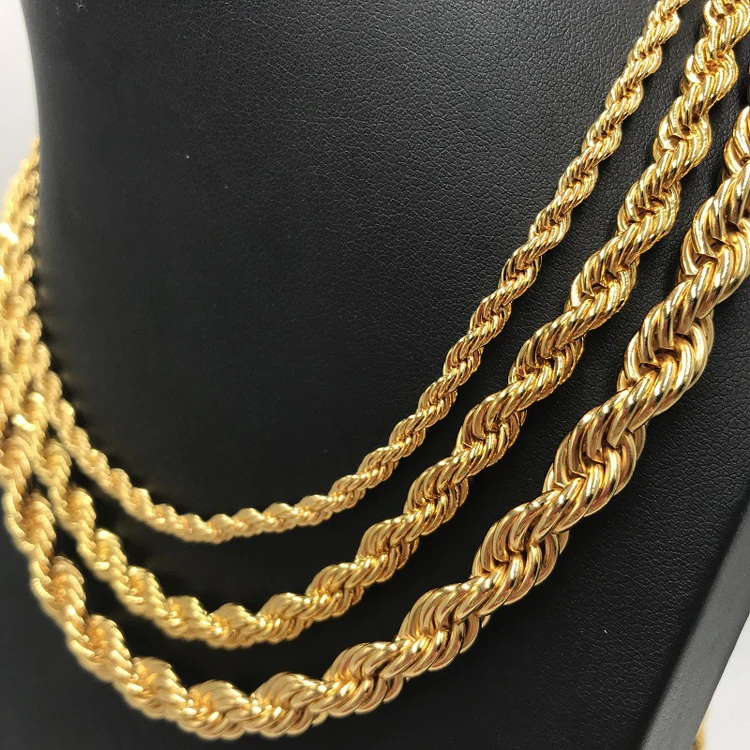 

GZYS JEWELRY Wholesale Stainless Steel Gold Plated Chain Men 4mm 6mm 8mm Hip Hop Rope Chain Necklace Jewelry