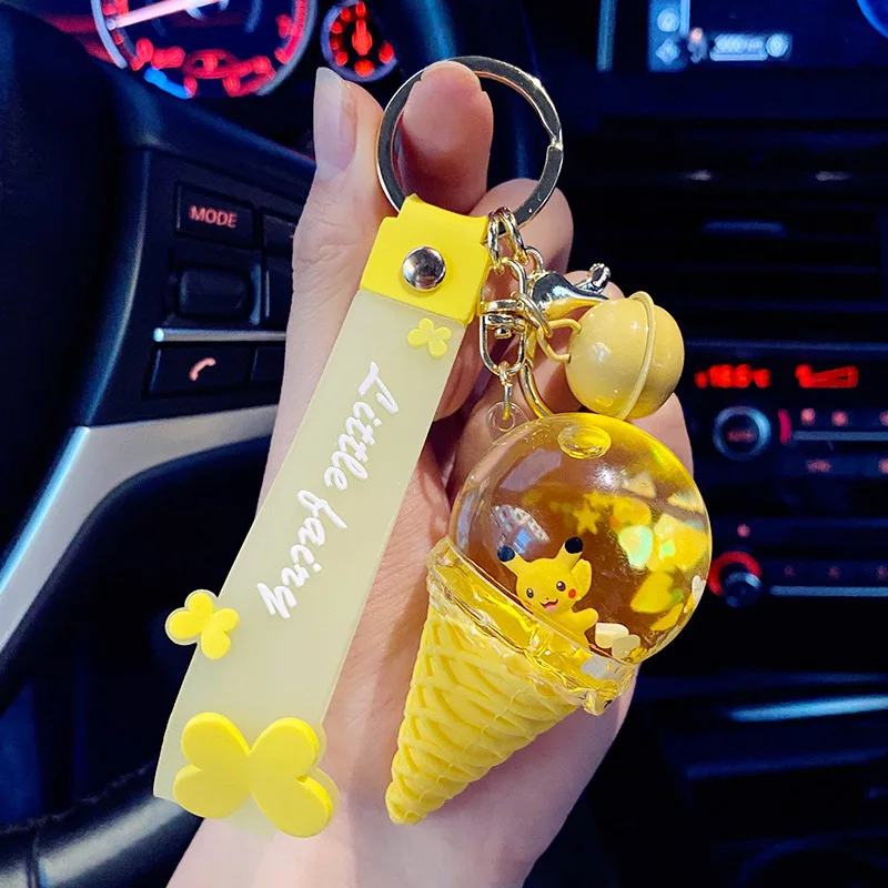 

Ins Summer Jelly Ice Cream Into Oil Drift Sand Liquid Keyring Accessories Car Bag Ice Cream Pendant plastic Keychain For Girl