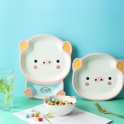 

Creative hand painted cute cartoon animal children's tableware ceramic bowl set combination rice bowl soup plate, Colorful