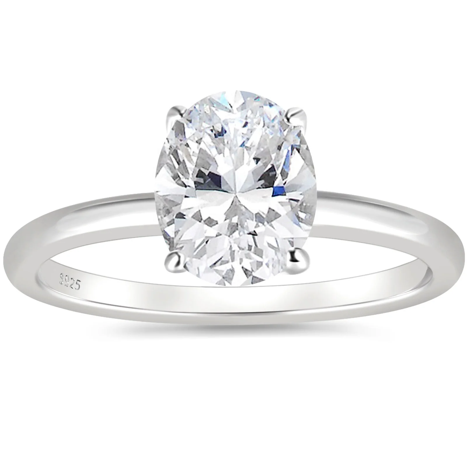 OAHLAN 925 Sterling Silver Rings 3ct Oval Cut Zirconia Diamond Solitaire Ring for Women Engagement Gift Wedding Band