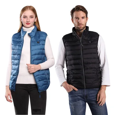 

New Fashion Infrared Rechargeable Battery Powered USB Heated Vest Customized Adults Winter Thin Mandarin Collar Solid Support