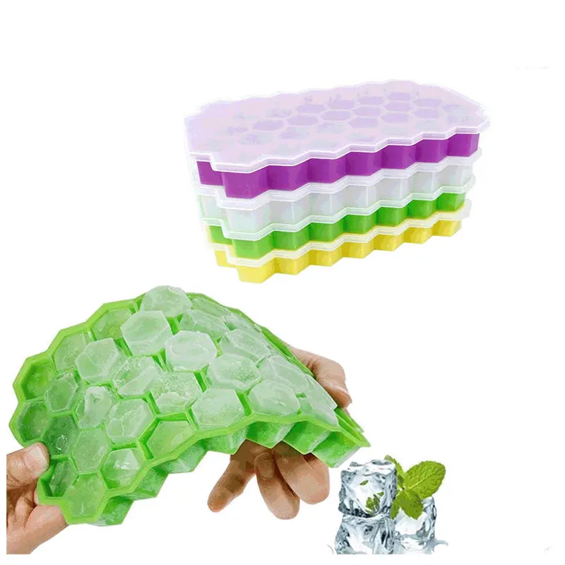 

Custom BPA Free 37 Cavity Ice Cubes Molds Collapsible Honeycomb Ice Cube Silicone Trays With Lid
