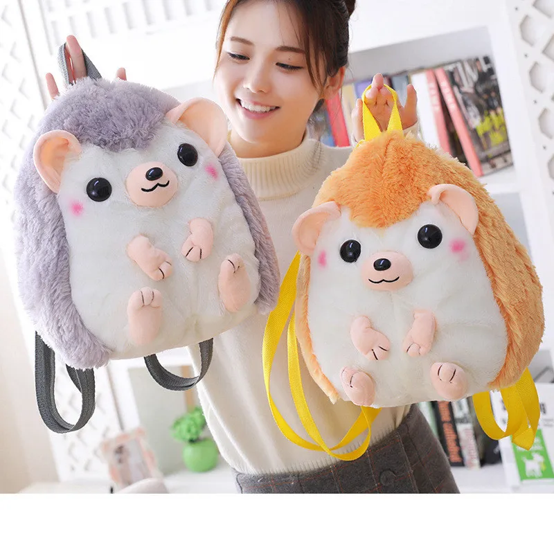 

Fashion Cute Cartoon Hedgehog Shaped Children Kindergarten Student Plush Toy Backpack, As the picture display