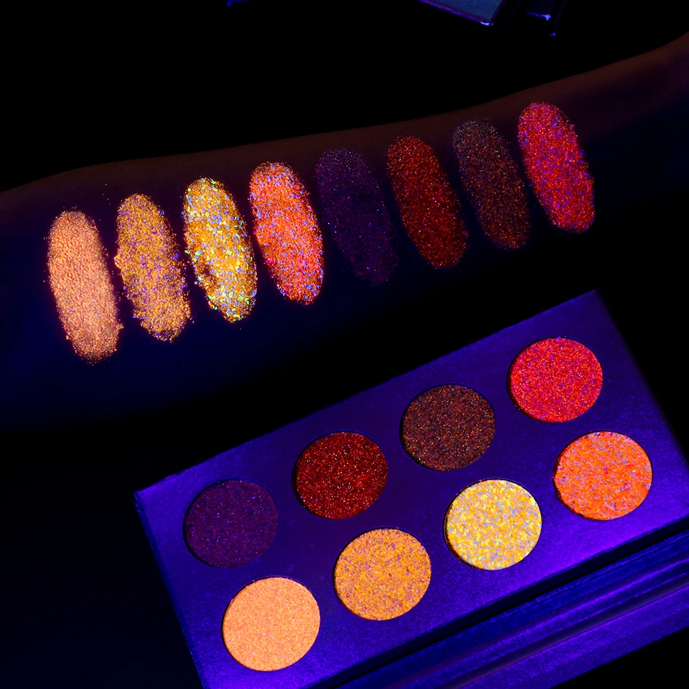 

UV Glow In The Dark Vegan Neon Eye Shadow Primer Pan Bright Shimmer Glitter Eyeshadow Palette Private Label