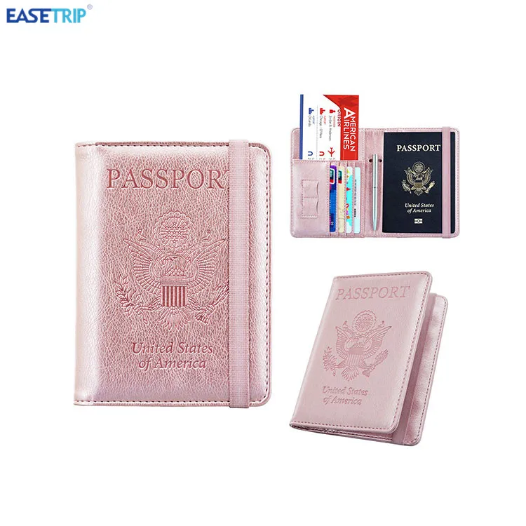 

Custom Travel Passport Protector Case Rose Gold Pu Leather Vegan Passport Holder
