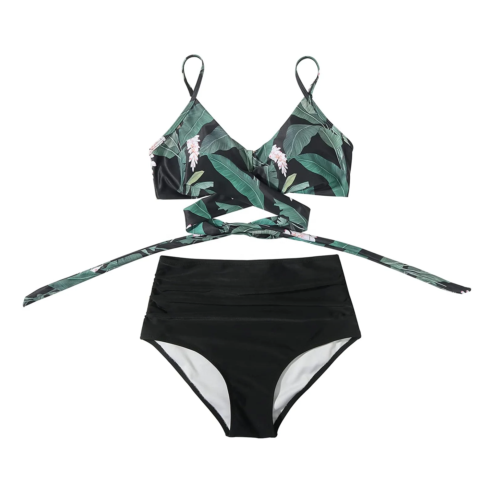 

Amazon Hot Sale Private label Summer High Waist Triangle Bikini For Women Sexy Print Tankini Young Lady Stripe