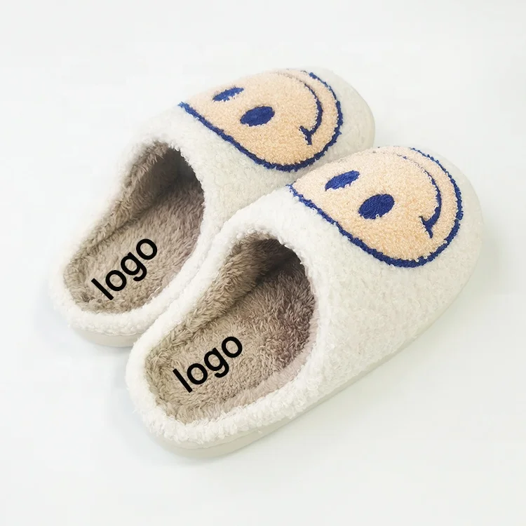 

Unisex Winter Smiley Face Pattern Home Slippers Indoor Flat Warm Happy Face House Slides Cute Slippers