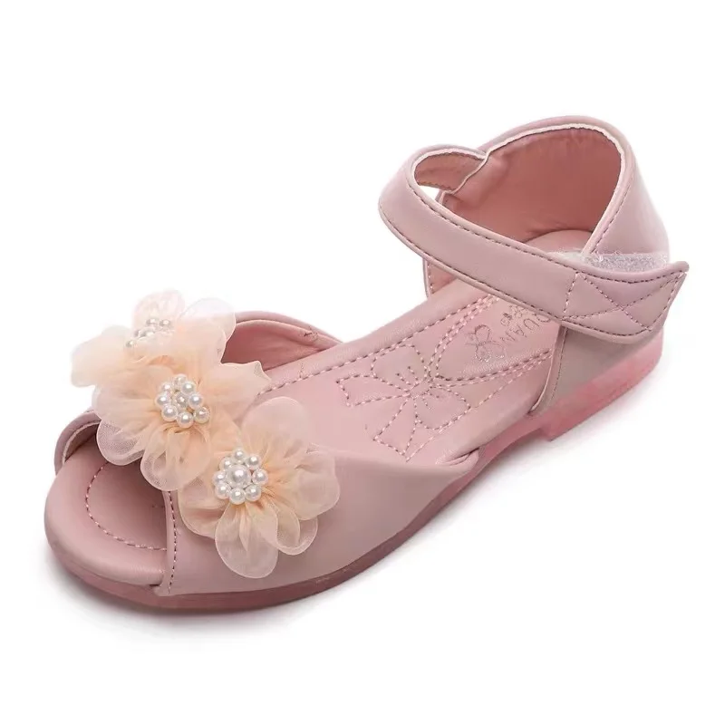 

Summer New Girls' Sandals Bows Pearls Rhinestones Princess Dance Shoes Fashion Casual Children's Sandals, White