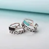 925 Silver Ring Vintage Thai Silver Old Craft Double Agate Sterling Silver Ring,black agate ring bands