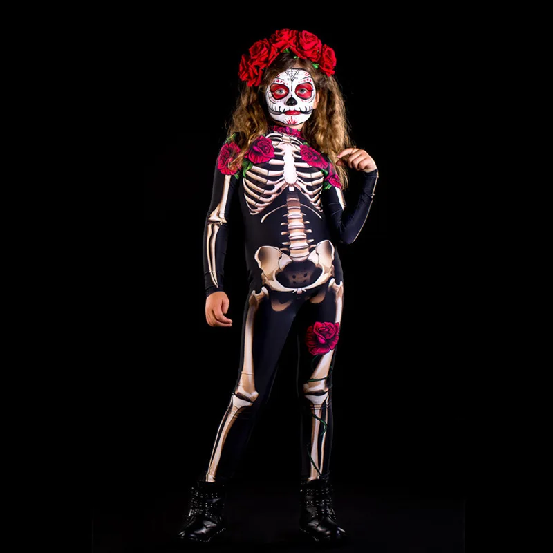

New arrival European and American Party Scary Skull Parent-child Halloween Costume Kids Adults Rompers Jumpsuit