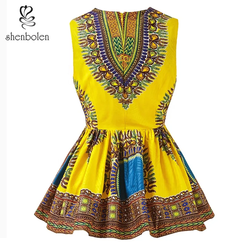 

Africa Bright Color Dashiki Print Stylish Girls Mini Skirt T-Shirt Sleeveless Ladies Cute Tops Woman High Waisted Tops Female, Picture showed
