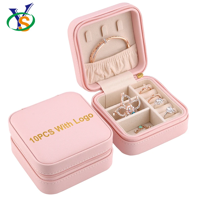 

Hot sale Pink Zipper Leather Jewelry Case Travel Velvet jewelry gift box