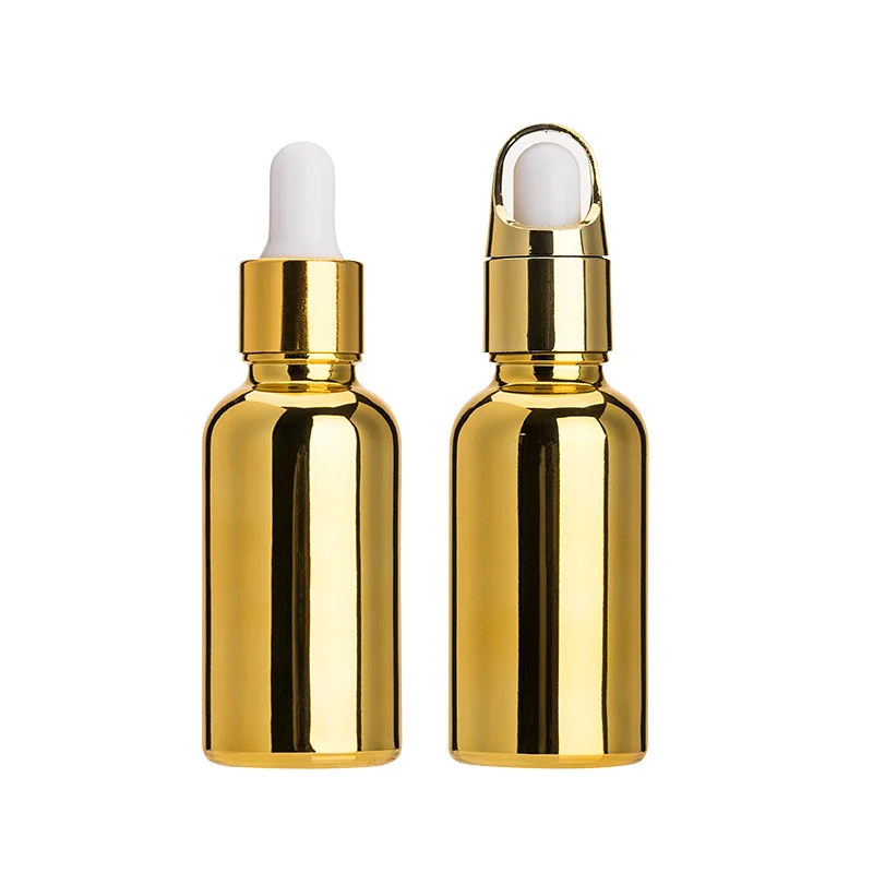 

5ml 10ml 15ml 30ml 50ml 100ml sliver gold plating electroplate essential oil serum glass dropper bottle with basket cap