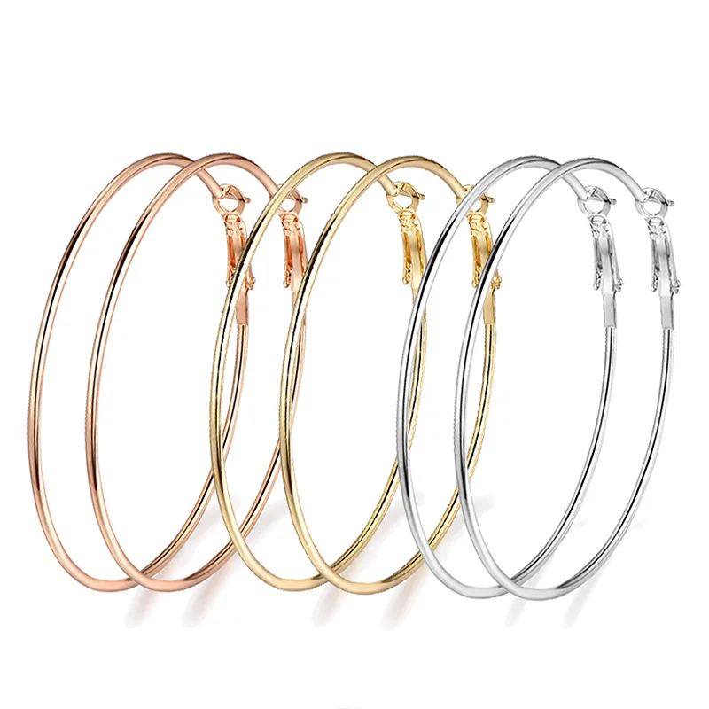 

3 Pairs Big Hoop Earrings, Hoop Earring 14K Gold Plated Rose Gold Plated Silver for Women Girls Sensitive Ears