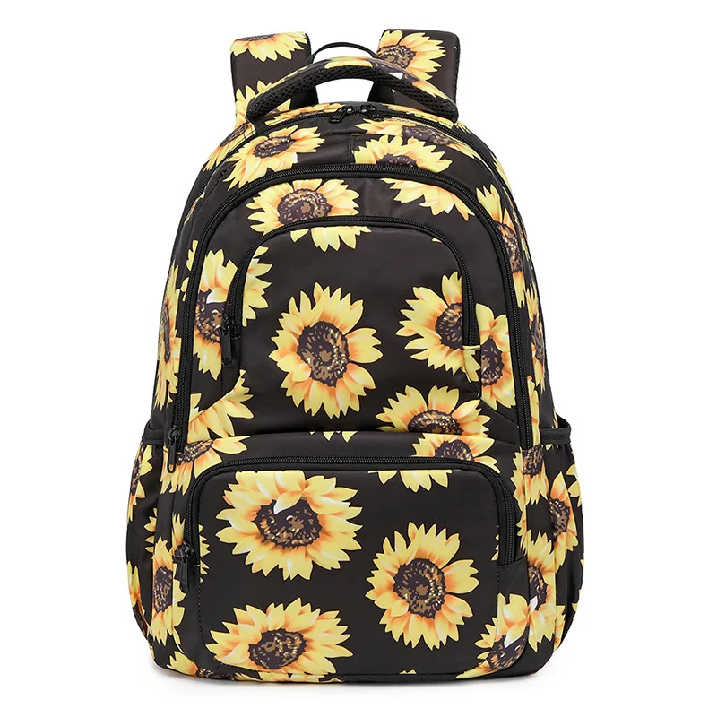 

Wholesale amazon Sunflower print children's bag reflective strip waterproof girls school bags backpack, Black/pink/blue