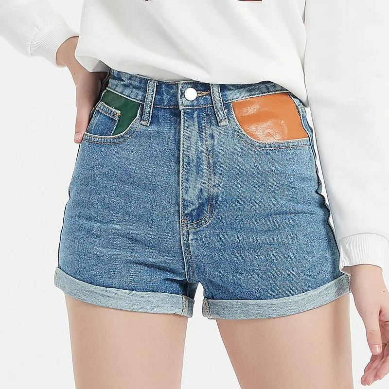 

MOTE-ZC170 2022 Summer Solid Straight Pocket Ladies Jean Shorts Cotton Hot Pant Short Jeans Blue Denim Shorts For Women, 1colors