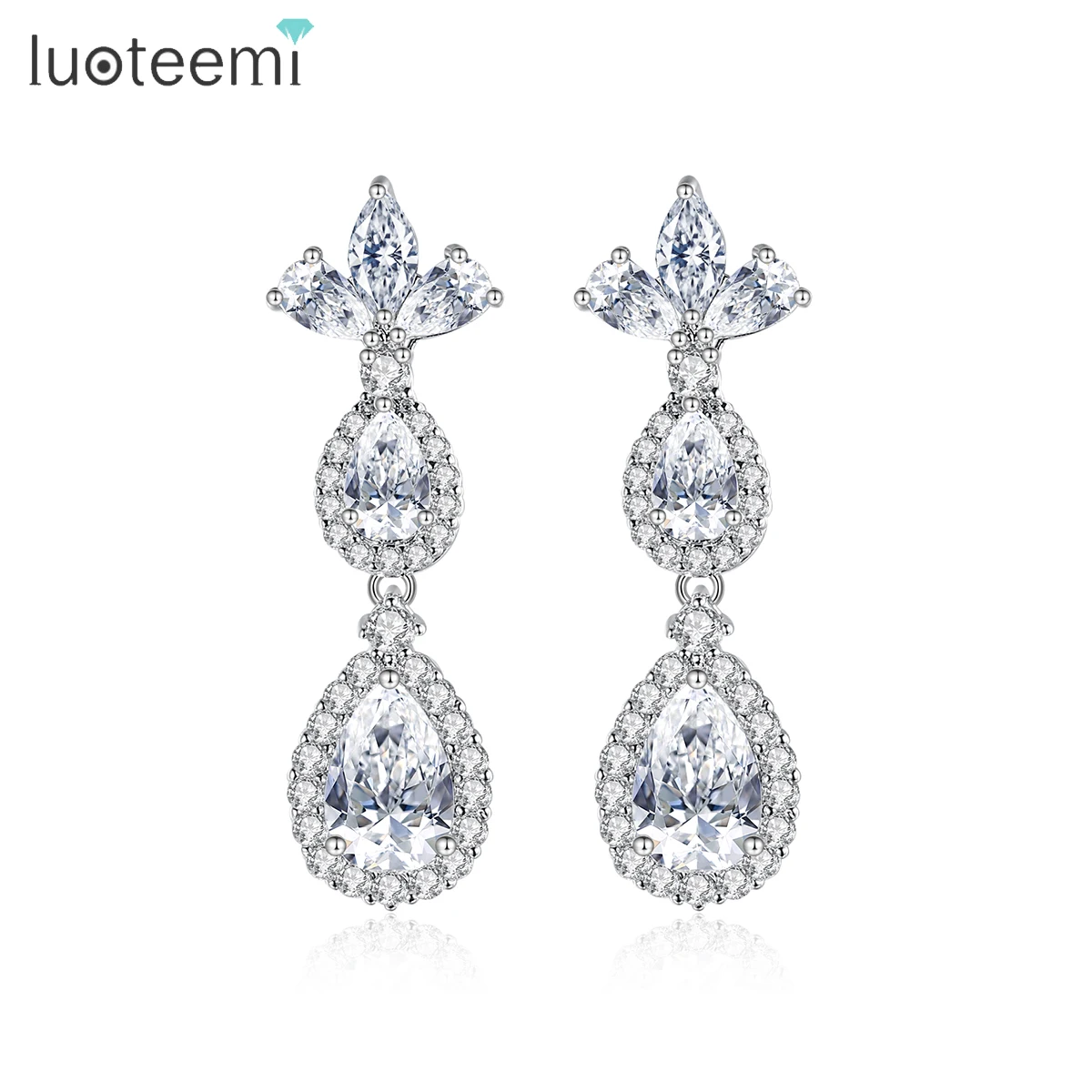 

LUOTEEMI Copper Dangle Party Woman Girl Accessory Earing 5A Cz Trending Dangling Wedding Bridal Earrings