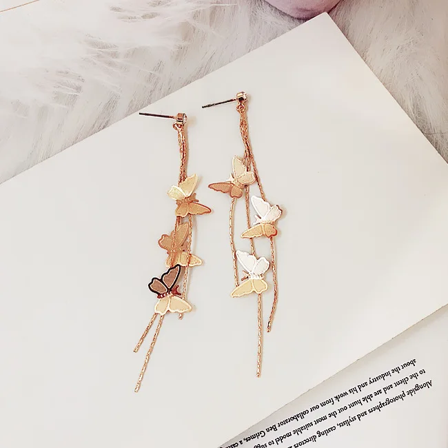 

fashion trendy metal tassel butterfly earrings gold plated