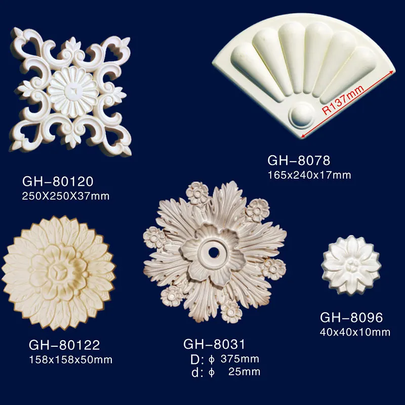 

Polyurethane Rosette wall decorative flower onlay shell onlay, White, gold, silver,bronze, champagne, custom made etc