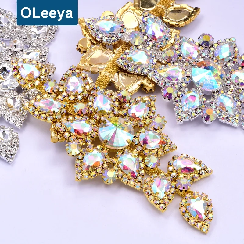 

Wholesale Hight Quality Bling 6.5x14cm Rhinestones Crystal Stone Brooch Glass Bodice Rhinestone Appliques for Wedding Dresses, Crystal ab,crystal