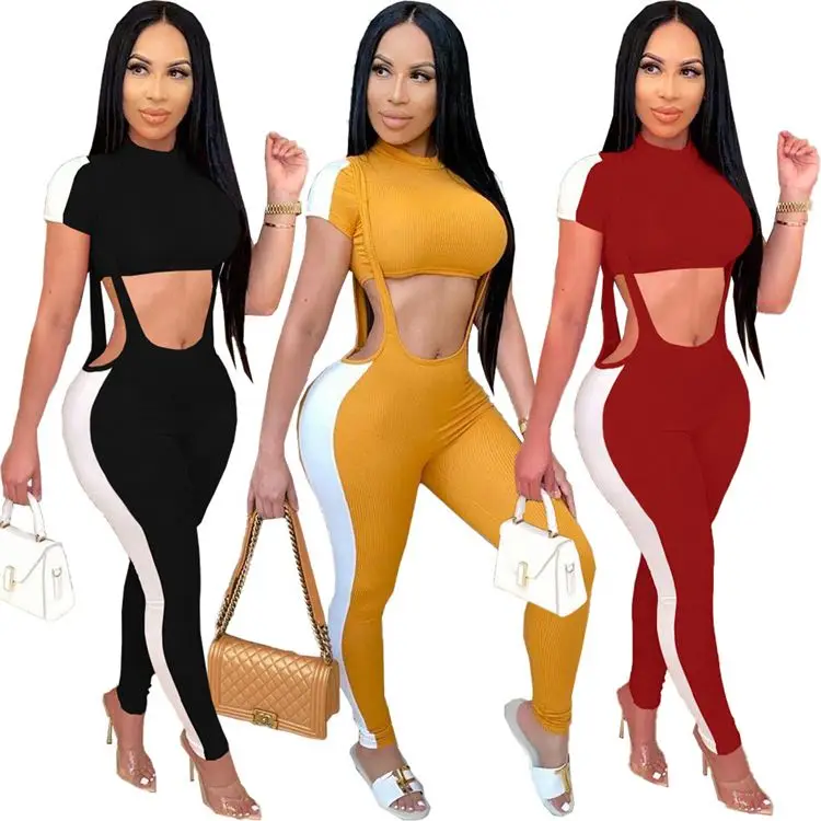 

M10348 Fashion solid color 2 piece pants set Tshirt women clothes 2020