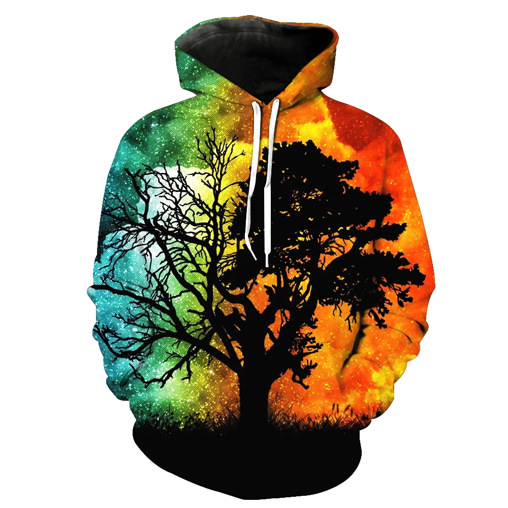 

One pcs Dropshipping Custom Made Galaxy and Tree Digital Printed Fleece Long Sleeve Hooded Sweatshirt