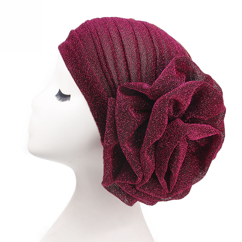 

New Hat Women Solid Color Big Flower Milk Silk Cap Flower Hood Muslim headgear in stock Headband Hijabs Turban Scarf