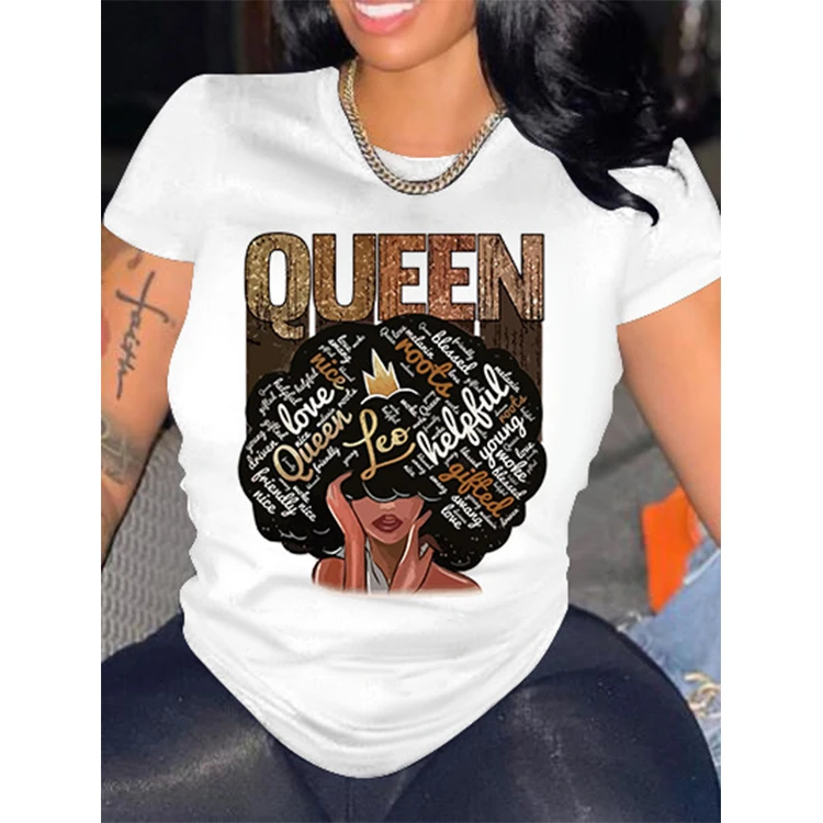 

Z46884 Summer womans top Ladies Casual Print Graphics t shirts O Neck plus size t-shirts