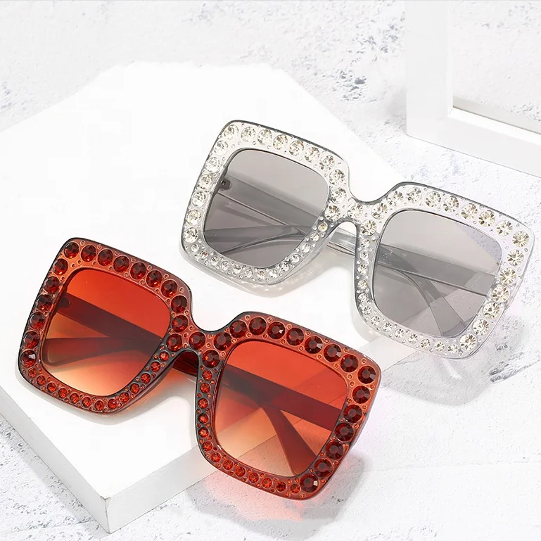 

wholesale fashion oversize designer shades bling rhinestone trendy women square shield sun glasses diamond, Multi colors