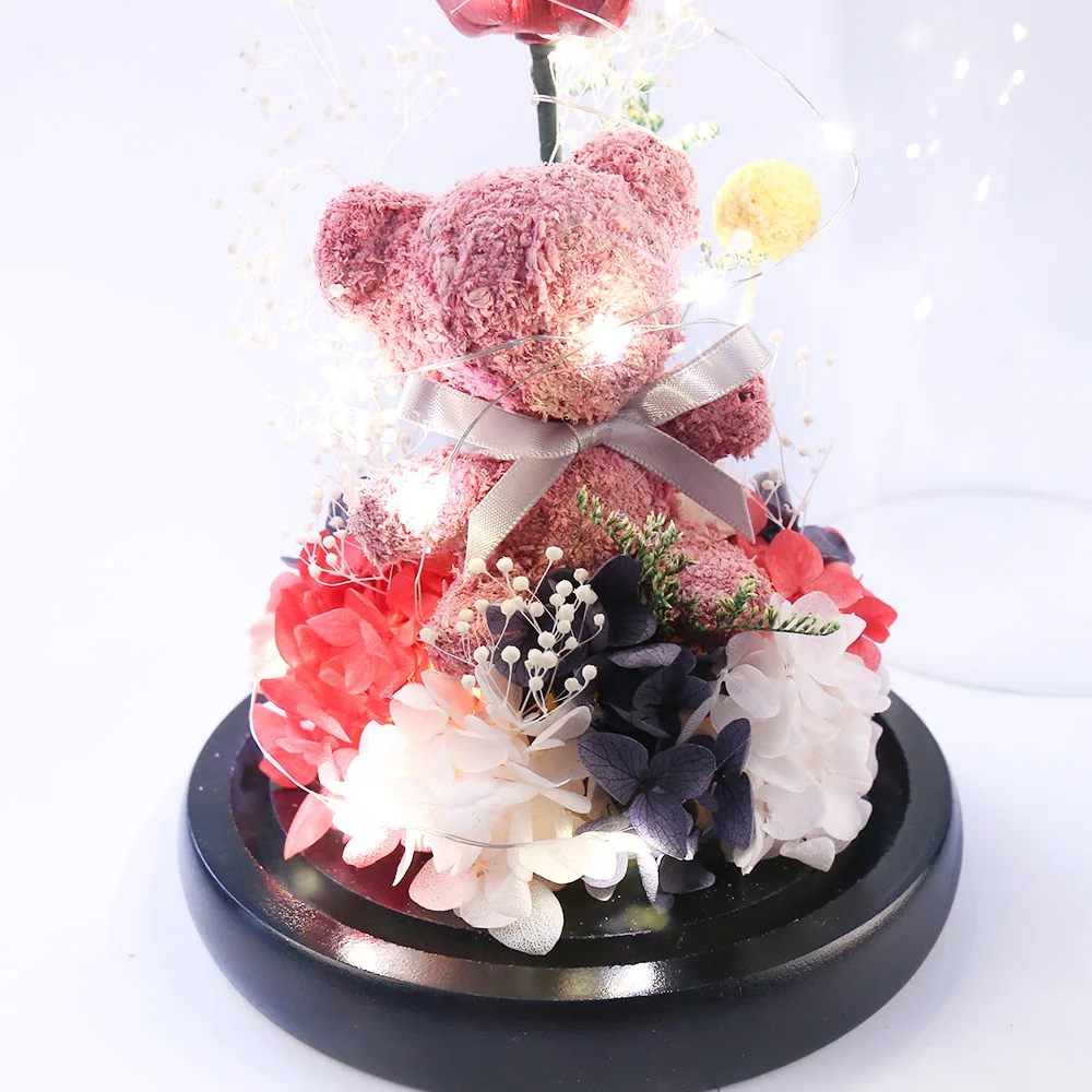 生日礼物保存真正的玫瑰情人节礼物装饰品 led 光粉红色的玫瑰永远花