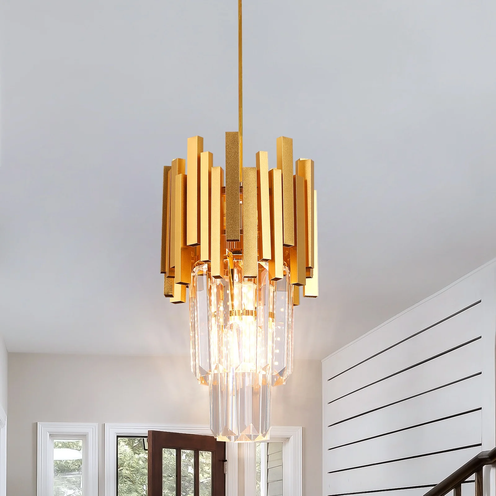 Modern Gold Crystal Chandelier Pendant Light Hotel Bar Restaurant Illumination Hanging Lamp