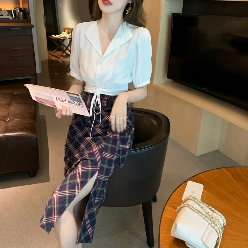 

Summer Female Short Sleeve Shirt Temperament Cross V-neck Blouse White Shirt Chiffon Shirt Top, Shown