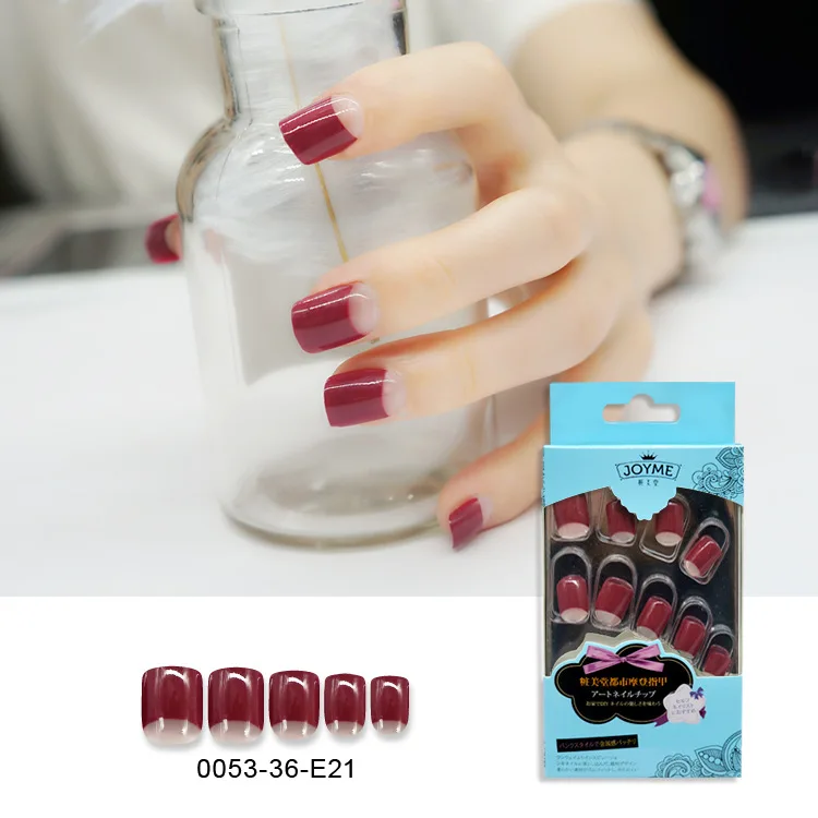 

pre glued press on nails dark red full nail cover false nails press