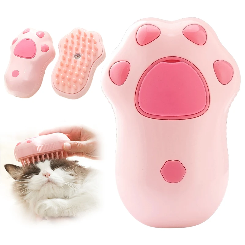 

2024 new cat claw design custom self-cleaning slicker cat hair removal grooming Spray comb 3 in1 cat steam brush for shedding