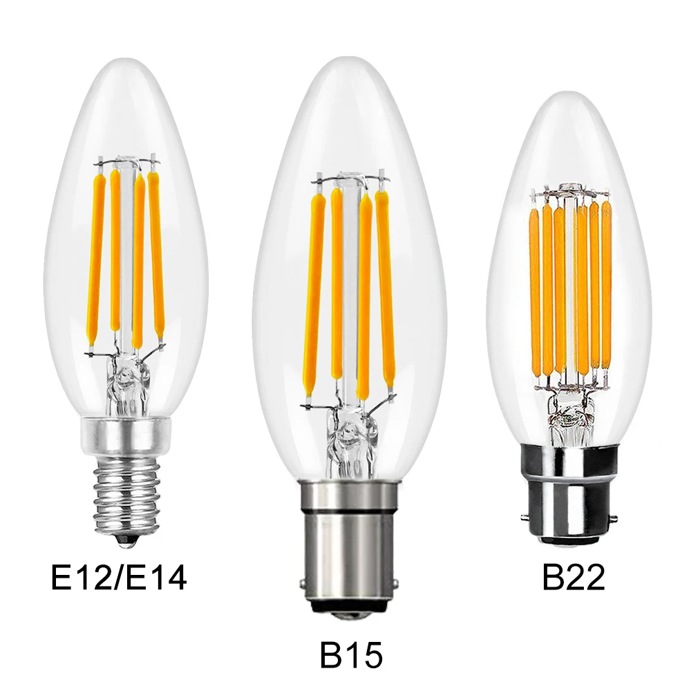 Dimmable LED Filament Candle Bulb 2W 4W 6W E12 E14 B15 B22 LED Light Bulbs 90+ CRI 2700K 3000K 4000K 5000K
